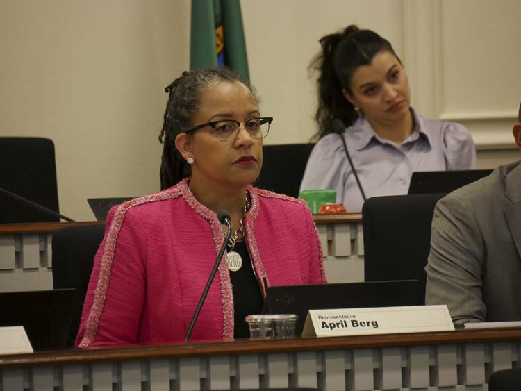 House Finance Chair April Berg, D-Mill Creek, seen during a January committee hearing, will have a key role in shaping Democrats’ income tax bill in the House as legislators try to get it to the governor’s desk this year. Photo courtesy Bill Lucia/Washington State Standard