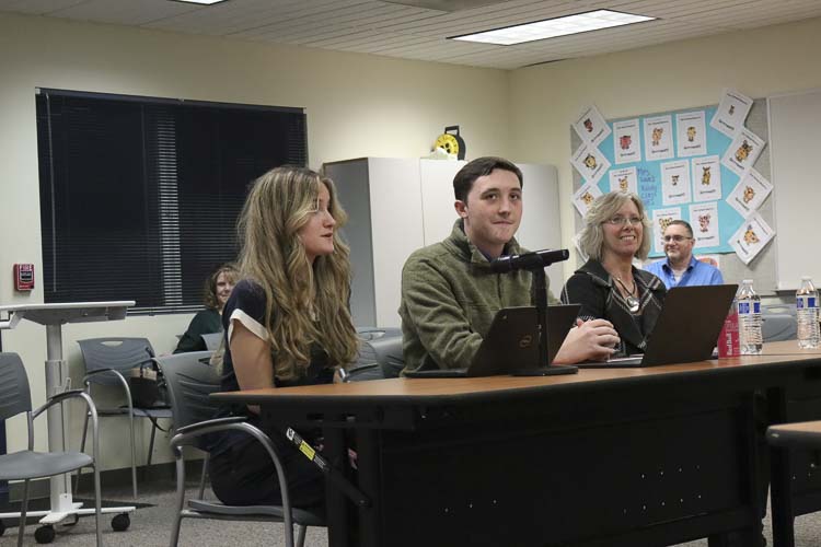 Left to Right Madeline Brock, Jake Larzalere and Margaret Rice present to the school board. Photo courtesy Washougal School District
