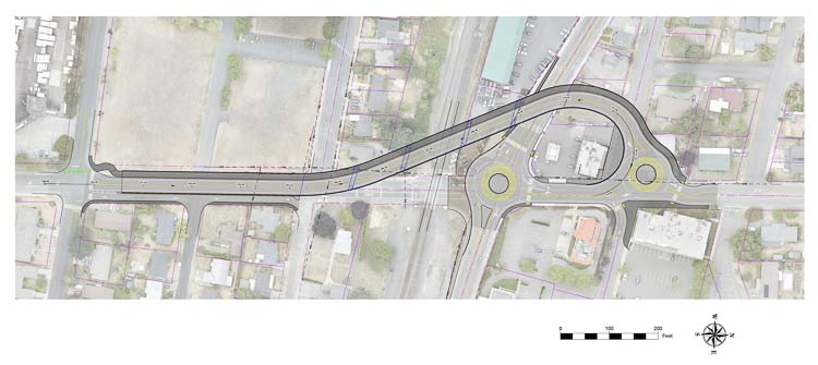 Washougal officials have selected an overcrossing design for the 32nd Street Rail Crossing Project, aiming to improve safety and reduce traffic delays caused by frequent train blockages. Image courtesy city of Washougal