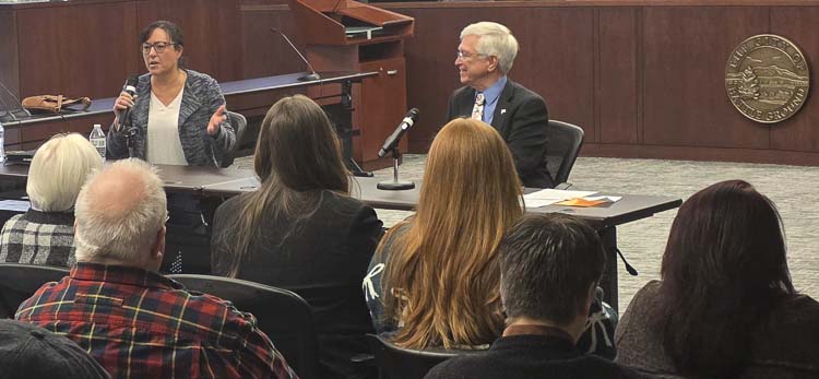 State Representatives Stephanie McClintock and John Ley, republicans from the 18th Legislative District, held a town hall Saturday in Battle Ground. Photo by Paul Valencia