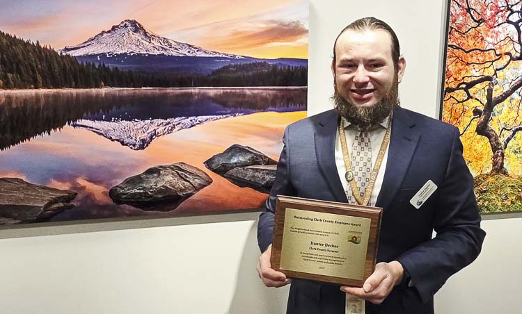 Hunter Decker, Clark County forester, was named Outstanding Clark County Employee of 2024 by the Neighborhood Associations Council of Clark County. Photo by Paul Valencia
