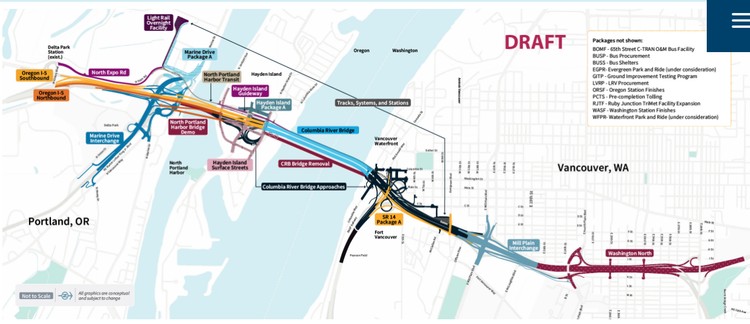 The IBR website shows 28 separate construction packages, to be built over 20 years. Six of the first eight packages to be advertised in 2026 are for light rail components. Graphic courtesy IBR