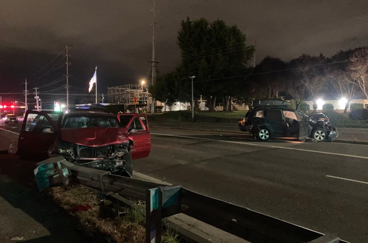 Chain-reaction collision on NE 78th Street sends two people to hospital with serious injuries Monday evening.