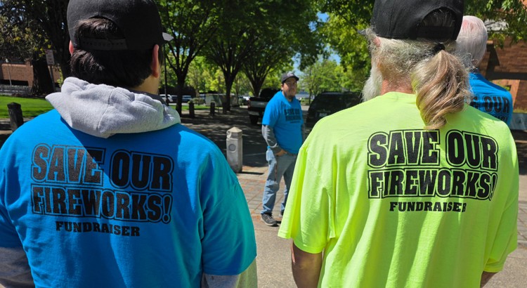 Dozens of people wore similar T-shirts to the Council Time with the Clark County Council on Wednesday to discuss laws regarding fireworks. Photo by Paul Valencia