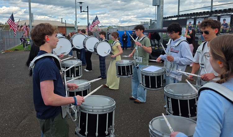The Union High School Drumline performed between the baseball and softball fields Thursday, part of the Honor Game festivities highlighting military, veterans, and first responders.