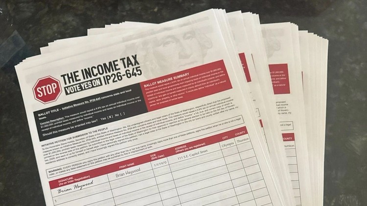 Petitions for an initiative aimed at repealing Washington state's new income tax measure.