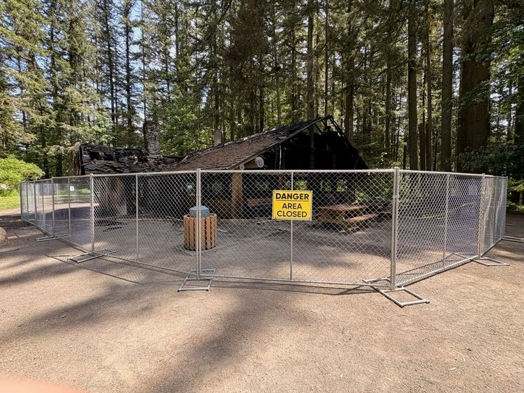 The Central picnic shelter, a WPA-era structure dating to 1936–1940, was destroyed by fire Tuesday morning.