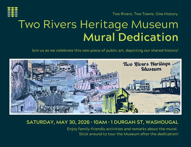 A 24x8-foot mural by Travis London captures early Camas and Washougal life on a museum carriage house wall.