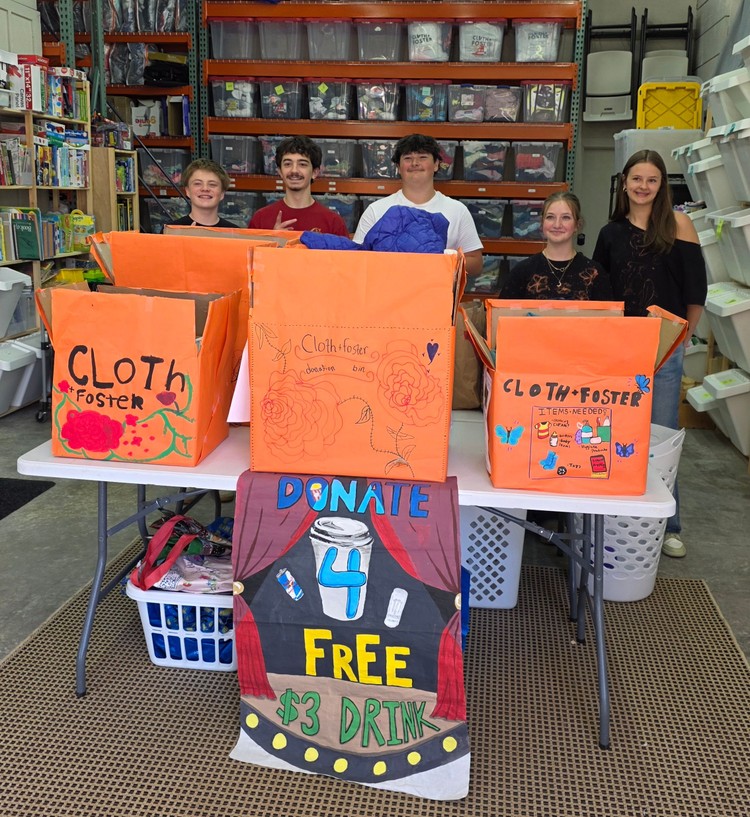 Some of the students in Skyview’s AVID class were on hand last week at Cloth and Foster to deliver more than 300 items that the students collected for the class project. 