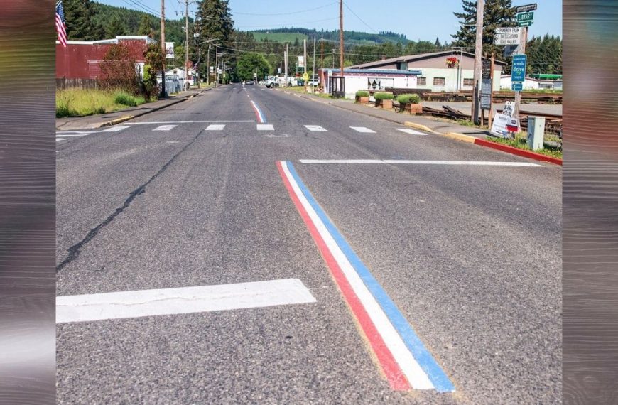 All Seal owner Patty Clark painted Yacolt's centerlines red, white and blue at no cost to celebrate America's 250th birthday.
