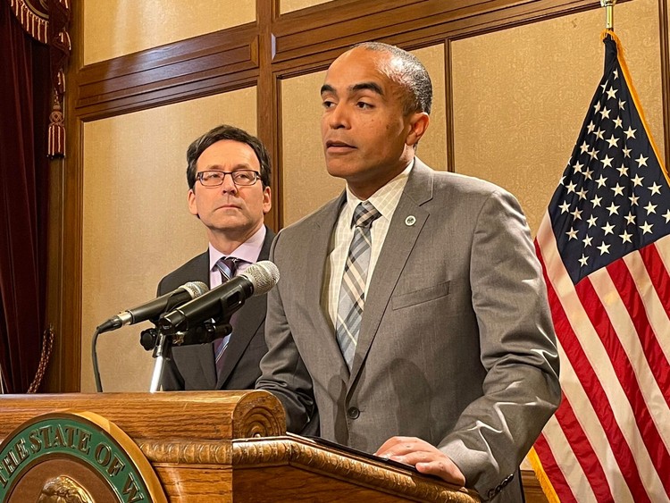 Washington state Attorney General Nick Brown, right, is asking the U.S. Supreme Court to accept a challenge of the political maps for the state Legislature so a lower court can determine if the way the lines were drawn complies with a recent ruling in a Louisiana case. Gov. Bob Ferguson, left, served as attorney general when the redistricting legal fight began.