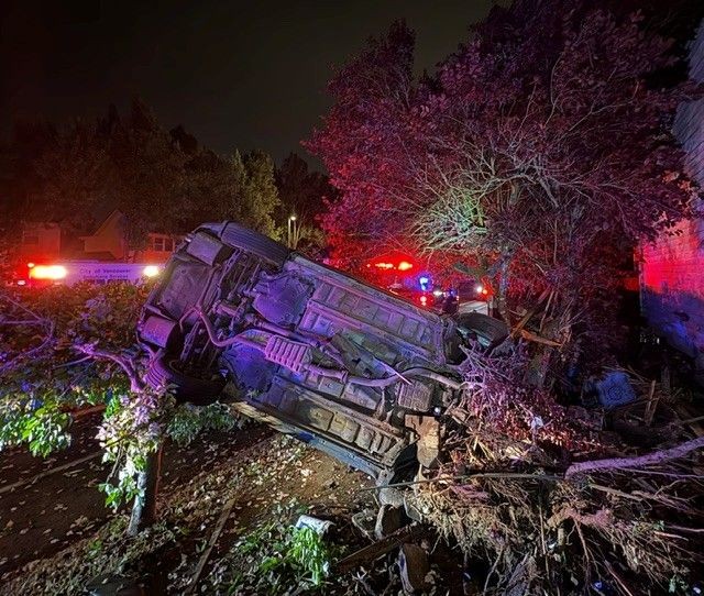 A single occupant was ejected during a rollover near SE 20th Street, triggering a natural gas leak controlled by Vancouver Fire.