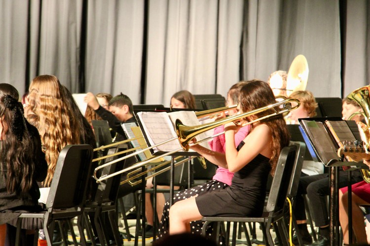 Members of the fifth-grade Beginning Band perform “Raider’s March.”
