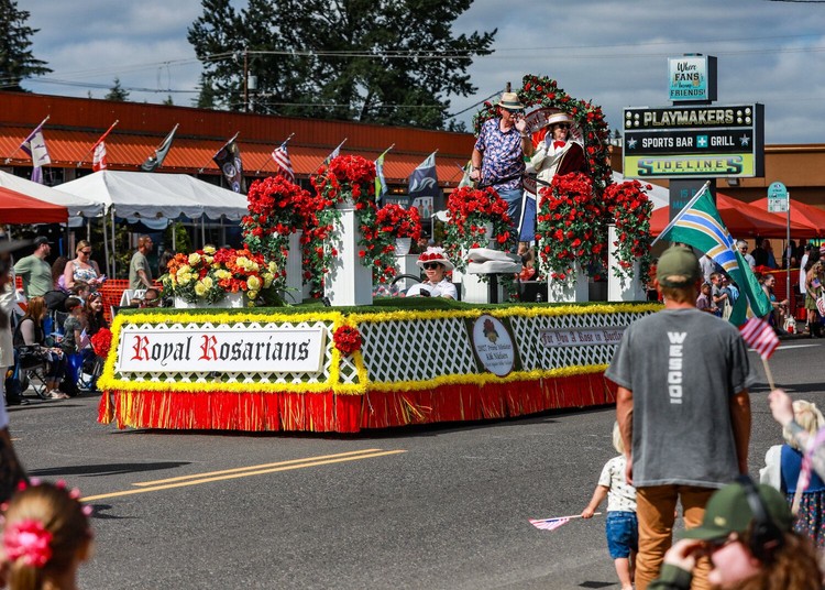 The Royal Rosarians parade float traverses Main Street during the Harvest Days Parade in Battle Ground on Saturday, July 18.