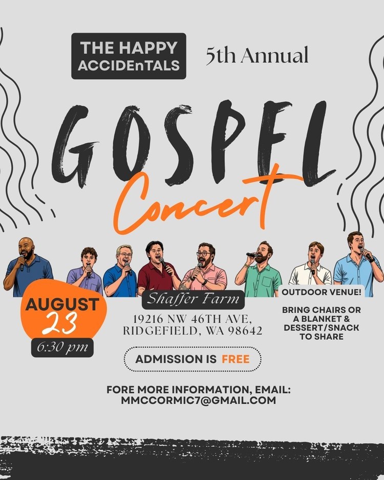 The Happy Accidentals' free annual Gospel Concert returns Aug. 23 at Shaffer Farm in Ridgefield, featuring the Voices of Praise youth choir.