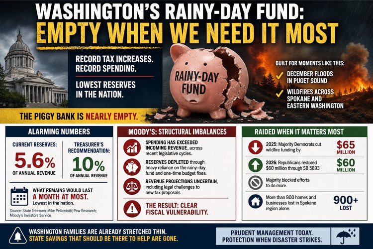 Rep. John Ley says Washington's reserves sit at about 5.6 percent, the lowest in the nation, leaving little for wildfire relief.