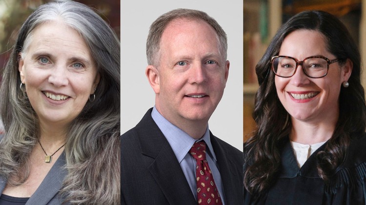 From left to right, Laura Christensen Colberg, Scott Edwards and Colleen Melody, the candidates for Position 1 on the Washington state Supreme Court.