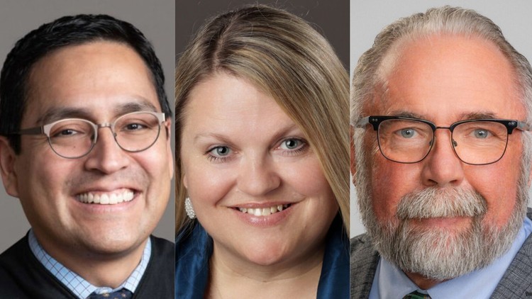 From left to right, Mike Diaz, Jaime Hawk and David Stevens, the candidates for Position 3 on the Washington state Supreme Court.